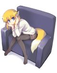  apricot blonde_hair blue_eyes couch feet fox_ears fox_tail original pantyhose short_hair sitting tail yamai 