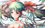  blue_eyes bow choker dxlsmax_(lizhimin) green_hair hair_bow hatsune_miku headset long_hair tears twintails very_long_hair vocaloid 