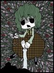  black_eyes creepy flower genkidaun green_hair holding_hands kazami_yuuka no_eyes plaid plaid_skirt plaid_vest plant red_rose rose sad scissors skirt skirt_set thorns touhou unmoving_pattern vines 