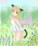  animal_ears blonde_hair cat_ears cat_tail ehekatl_of_luck elona flower green_eyes tail wings 
