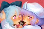  blue_hair chocolate cirno heart highres letty_whiterock mame_usagi mameusagi multiple_girls purple_hair touhou yuri 