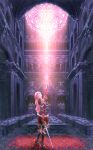 boots cathedral church gloves gothic_architecture indoors long_hair looking_up medieval megurine_luka petals pink_hair raicho solo sword vocaloid weapon 