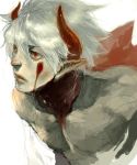  albino breath_of_fire breath_of_fire_v demon horns male pointy_ears red_eyes ruushii ryuu_(breath_of_fire_v) shirtless sketch solo white_background white_hair 