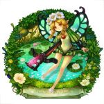 blonde_hair bow_(weapon) braid brown_eyes butterfly_wings chiko_(d04099) crossbow fairy flower frog hair_flower hair_ornament lily_pad mercedes odin_sphere pointy_ears twin_braids weapon wings 
