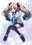  aisaka_taiga blush brown_eyes brown_hair cosplay detached_sleeves hatsune_miku hatsune_miku_(cosplay) haya-g legs long_hair necktie shoes sitting skirt solo thigh-highs thighhighs toradora! twintails vocaloid zettai_ryouiki 