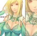  breasts brown_eyes cleavage close-up earrings elf face jewelry krenz original pointy_ears ring solo zoom_layer 