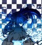  bad_id black_rock_shooter black_rock_shooter_(character) blue_eyes blue_hair chain coat long_hair momijioroshi solo twintails very_long_hair weapon 