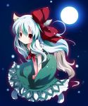  bow colored dress ex-keine full_moon green_eyes grune grune_(artist) highres horns kamishirasawa_keine long_hair moon night red_eyes shichinose smile solo tail touhou young 