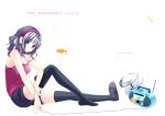  boombox breasts casette_deck cleavage fish flying_fish hands headphones hot_pants itou_nanami legs original shorts silver_hair single_shoe sitting solo strap_slip thigh-highs thighhighs 