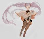  feet gloves hoshino_ruri kidou_senkan_nadesico legs long_hair pantyhose silver_hair simple_background twintails uniform yellow_eyes 