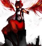  bad_id blood fiery_wings fujiwara_no_mokou long_hair sitting torn_clothes touhou unknown_(artist) wings 