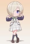  :&gt; black_sleeves black_socks blonde_hair blue_eyes blush_stickers bow bowtie brown_background brown_footwear check_commentary checkered_clothes checkered_skirt chibi commentary_request full_body gradient_background green_bow green_bowtie growth170 hair_over_one_eye hands_up jacket looking_at_viewer love_live! love_live!_nijigasaki_high_school_idol_club mia_taylor nijigasaki_academy_school_uniform open_clothes open_jacket parody pleated_skirt school_uniform shadow shigure_ui_(vtuber) shirt shoes short_hair shukusei!!_loli-gami_requiem skirt smile socks standing white_jacket white_shirt white_skirt 