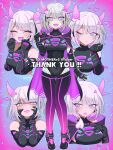  +_+ 1girl :d aqua_eyes black_bodysuit blowing_kiss bob_cut bodysuit breasts cape closed_eyes commission detached_horns excited g_tsurius gradient_hair gradient_horns groin hair_intakes hand_on_own_chest hands_on_own_cheeks hands_on_own_face headphones highres hip_vent holographic_horns horns huge_breasts indie_virtual_youtuber looking_at_viewer medium_hair motherv3 multicolored_eyes multicolored_hair multicolored_horns neon_trim one_eye_closed open_mouth pink_horns purple_cape purple_horns skeb_commission smile solo star_(symbol) star_in_eye symbol_in_eye tail two-tone_eyes violet_eyes virtual_youtuber 