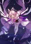  1girl absurdres bare_shoulders bow-shaped_hair bug butterfly detached_sleeves expressionless forehead_jewel fu_xuan_(honkai:_star_rail) highres honkai:_star_rail honkai_(series) pink_hair shoes solo woodylixx yellow_eyes 