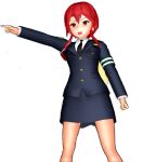  1girl 3d blue_jacket blue_skirt japan_police_woman kotohime necktie pencil_skirt police police_uniform policewoman red_eyes red_hair red_hair touhou white_shirt 日本婦警 