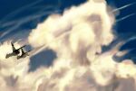  blue_sky clouds commentary_request contrail day flying full_body highres latias latios no_humans outdoors partial_commentary pokemon pokemon_(creature) scenery silhouette sky tensaitou_tou 