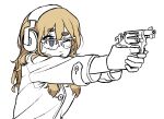 aiming blonde_hair buttons character_request check_character closed_mouth earmuffs grey_eyes gun holding holding_weapon jacket long_hair long_sleeves one_eye_closed original ostwindprojekt partially_colored revolver safety_glasses simple_background thick_eyebrows upper_body weapon white_background 