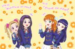  4girls aikatsu! aikatsu!_(series) green_eyes hiding hiding_behind_another himuro_asami koyukiyasu move_on_now! multiple_girls orange_hair school_uniform splash! starlight_academy_school_uniform tachibana_michelle 