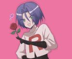  1boy flower green_eyes happy heart james_(pokemon) male_focus open_mouth pink_background pokemon pokemon_(anime) red_flower red_rose rose smile solo solo_focus team_rocket y_umee23 