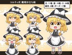  &gt;_&lt; 1girl :q apron black_vest blonde_hair blush bow braid closed_eyes closed_mouth commentary_request coruthi crossed_arms crossed_bandaids hair_bow hat hat_bow kirisame_marisa long_hair multiple_views one_eye_closed open_mouth side_braid single_braid smile standing sweatdrop tongue tongue_out touhou translation_request vest waist_apron white_apron white_bow witch_hat yellow_eyes 