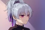  1girl close-up darker_than_black expressionless grey_hair hair_ribbon kamille_(vcx68) long_hair ponytail purple_ribbon ribbon solo violet_eyes yin_(darker_than_black) 