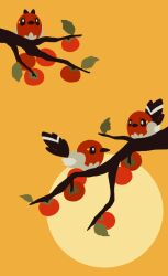  animal_focus berry bird branch bright_pupils fletchling full_body no_humans orange_background perching pokemon pokemon_(creature) satsumapotato simple_background white_pupils 