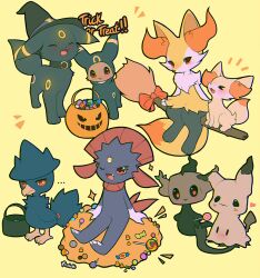  ... 2others animal animal_ears bird blush braixen broom broom_riding candy closed_eyes clothed_animal collar cosplay crow eevee fennec_fox fennekin food fox fox_ears fox_tail foxlett furry halloween hat kigurumi mimikyu multiple_others murkrow open_mouth phantump pokemon pokemon_(creature) simple_background smile tail umbreon umbreon_(cosplay) weavile witch_hat yellow_background 