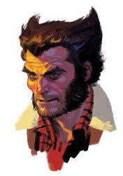  1boy brown_eyes brown_hair greg_smallwood james_howlett marvel mutton_chops portrait short_hair simple_background solo white_background x-men 