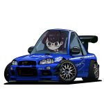  1girl absurdres black_eyes black_hair car chibi english_commentary hair_behind_ear highres holeecrab komi-san_wa_komyushou_desu komi_shouko long_hair looking_ahead motor_vehicle nissan nissan_skyline nissan_skyline_gt-r nissan_skyline_r34 no_pupils scared shadow simple_background solo spoiler_(automobile) sports_car sweat turn_pale vehicle_focus white_background 