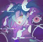  1girl ajing aqua_hair collared_shirt fangs ghost ghost_miku_(project_voltage) glitch grey_shirt hair_over_one_eye hatsune_miku long_hair looking_at_viewer necktie pale_skin pokemon project_voltage shirt sleeves_past_fingers sleeves_past_wrists twintails vocaloid will-o&#039;-the-wisp_(mythology) yellow_eyes 