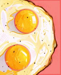  analogous_colors border breakfast commentary egg egg_(food) egg_yolk english_commentary film_grain food food_focus fried_egg hatching_(texture) highres inset_border no_humans original outside_border pepper_(spice) pink_background pink_border quezify scribble sesame_seeds shadow simple_background still_life yellow_border 