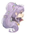  1girl braid collar earrings eili_enie fire_emblem fire_emblem:_genealogy_of_the_holy_war fire_emblem_heroes flower hair_flower hair_ornament highres ishtar_(fire_emblem) ishtar_(fire_emblem)_(echoing_thunder) jewelry official_alternate_costume purple_hair upper_body 