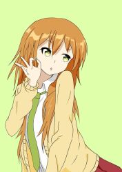 1girl blonde_hair green_eyes green_necktie green_neckwear koufuku_graffiti long_hair neck_wear necktie school_uniform shiina_(koufuku_graffiti) uniform white_shirt yellow_shirt
