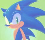  animal_ears artist_name blue_fur green_background green_eyes hedgehog hedgehog_ears highres looking_at_viewer siggiedraws smile solo sonic_(series) sonic_the_hedgehog upper_body 