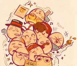  >_< ^_^ animate_object backwards_hat beanie bobby_(quackity_smp) brown_hair character_name chayanne closed_eyes commentary crack creature dapper_(quackity_smp) diamond_(gemstone) duck_innertube egg english_commentary everyone facial_hair gegg glasses googly_eyes hat highres holding holding_paintbrush juanaflippa leonarda_(quackity_smp) minecraft_youtube mustache no_humans open_mouth overalls paintbrush peeco_0 propeller_hat quackity quackity_smp ramon_(quackity_smp) red_hat red_ribbon ribbon sword tallulah_(old_design)_(quackity_smp) tallulah_(quackity_smp) tilin top_hat trump_(quackity_smp) weapon 