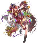  2girls ankle_boots anna_(fire_emblem) armpits arms_up belt blush boots broom broom_riding candy cape charm_(object) clenched_teeth detached_sleeves fire_emblem fire_emblem_awakening fire_emblem_engage fire_emblem_heroes food gloves hair_ornament hat highres jack-o&#039;-lantern knee_boots lantern lollipop long_hair long_sleeves mini_party_hat miwabe_sakura multiple_girls non-web_source official_alternate_costume official_art one_eye_closed pants party_hat pointy_footwear ponytail pumpkin red_eyes redhead sack siblings side_ponytail sisters star_(symbol) star_tattoo tattoo teeth torn_cape torn_clothes torn_pants torn_sack torn_sleeves transparent_background upper_teeth_only 