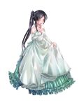  1girl bare_shoulders black_eyes black_hair chain_paradox detached_sleeves dress frilled_dress frills full_body highres jewelry long_hair long_sleeves looking_at_viewer necklace ponytail sakunya_(tw) shiromizu_hotaru skirt_hold solo standing transparent_background 