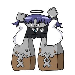  0_0 amedrama black_jacket black_skirt blue_archive full_body halo highres id_card jacket monsterification pokemon pokemon_(creature) purple_hair simple_background skirt stonjourner white_background white_jacket yuuka_(blue_archive) 