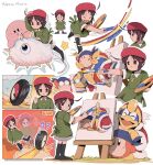  :o ? ?? adeleine afterimage ahoge bandana bandana_waddle_dee bendedede beret black_socks blue_bandana blue_eyes brown_eyes brown_hair canvas_(object) character_name clenched_teeth closed_eyes closed_mouth clouds collared_shirt commentary dodging easel english_commentary expressionless fur-trimmed_jacket fur_trim green_shirt grey_skirt hair_ornament hairclip hands_on_own_hips hat highres holding holding_paintbrush holding_palette jacket king_dedede kirby kirby_(series) kneehighs kracko laughing looking_at_viewer looking_back multiple_views one-eyed open_mouth outline outstretched_arm paint paintbrush painting_(action) painting_(object) palette_(object) parted_bangs parted_lips red_headwear red_jacket shirt short_hair short_sleeves simple_background skirt smile smoke socks spikes standing star_(symbol) sweatdrop teeth upper_body v-shaped_eyebrows wheel wheelie_(kirby) white_background white_outline wide-eyed 