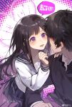  1boy 1girl black_hair blush chitanda_eru ear_blush excited hetero hyouka kamiyama_high_school_uniform_(hyouka) long_hair looking_at_another non-web_source open_mouth oreki_houtarou pleated_skirt sailor_collar school_uniform skirt sparkling_eyes violet_eyes 