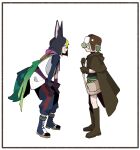  1boy 1girl animal_ears black_footwear black_pants boots brown_cape brown_footwear brown_gloves brown_headwear cape collei_(genshin_impact) fox_ears fox_tail fur_hat genshin_impact gloves hat multicolored_hair nploser pants scarf short_hair streaked_hair tail tighnari_(genshin_impact) ushanka white_tunic 