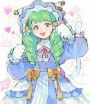 1girl animal_hands cat_paws drill_hair fire_emblem fire_emblem:_three_houses fire_emblem_heroes flayn_(fire_emblem) flayn_(halloween)_(fire_emblem) green_eyes green_hair official_alternate_costume ohima17 open_mouth solo teeth turtleneck twin_drills upper_body upper_teeth_only 