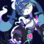  1girl aqua_hair bare_shoulders black_thighhighs collared_shirt detached_sleeves floating ghost ghost_miku_(project_voltage) glitch grey_shirt hair_between_eyes hatsune_miku hoshitsuyu long_hair pale_skin parted_lips pokemon project_voltage shirt skirt sleeves_past_fingers sleeves_past_wrists thigh-highs twintails very_long_hair vocaloid will-o&#039;-the-wisp_(mythology) yellow_eyes 