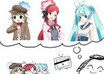 1boy 3girls ^_^ animal_ears aqua_hair arona&#039;s_sensei_doodle_(blue_archive) black_eyes black_hairband blue_archive blue_eyes blue_sailor_collar bow brown_hair brown_jacket cabbie_hat cal_minutes center_frills check_commentary chibi closed_eyes commentary_request cropped_torso dress frills grey_dress hair_bobbles hair_bow hair_ornament hairband halo hat hatsune_miku highres holding holding_pen idolmaster imagining jacket kei_(keigarou)_(style) long_hair long_sleeves lop_rabbit_ears low_twintails multiple_girls multiple_style_parody niconico official_style open_clothes open_jacket parody parted_bangs pen pink_jacket rabbit_ears red_brooch red_shirt redhead sailor_collar sensei_(blue_archive) shirt short_twintails sidelocks simple_background sleeveless sleeveless_dress smile style_parody sweatdrop takane_(blue_archive) terebi-chan touhou turtleneck twintails vocaloid vocaloid_boxart_pose wavy_hair white_background white_bow yakumo_(blue_archive) yellow_eyes zun_(style) 