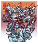  absurdres cable camouflage cityscape clenched_hands cyberpunk digital_camouflage english_commentary graysharkstudios gundam gundam_0080 highres hose kampfer_(mobile_suit) lights machinery mecha mobile_suit no_humans original photoshop_(medium) portrait redesign robot scan science_fiction shoulder_spikes signature spikes traditional_media tube upper_body western_comics_(style) 