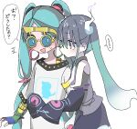  ... 2girls black_sleeves blue-tinted_eyewear blue_hair blush bracelet detached_arm detached_sleeves earrings ghost_miku_(project_voltage) glitch gloves gradient_hair green_eyes grey_shirt hair_between_eyes hair_tie hatsune_miku highres hoop_earrings hug jewelry long_hair looking_at_another multicolored_clothes multicolored_gloves multicolored_hair multiple_girls necktie normal_miku_(project_voltage) open_mouth pale_skin pokemon print_sleeves project_voltage sameno_(dona2oisii) see-through see-through_skirt shirt simple_background skirt sleeveless sleeveless_shirt sleeves_past_fingers sleeves_past_wrists smile speech_bubble spoken_ellipsis sunglasses sweatdrop t-shirt tinted_eyewear translation_request twintails very_long_hair vocaloid white_background white_hair white_necktie white_shirt yellow-framed_eyewear 