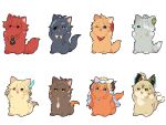  2girls 6+boys ahoge alhaitham_(genshin_impact) animal animal_ears animal_nose animalization antenna_hair aqua_eyes arms_up black_bow black_necktie blonde_hair blue_eyes blue_fur blue_gemstone blue_hair bow brown_fur brown_hair cat cat_ears cat_tail circlet closed_mouth crossed_bangs crystal detached_collar diluc_(genshin_impact) earrings eyepatch fake_horns feather_hair_ornament feathers floral_print gem genshin_impact gold_trim gradient_hair green_eyes green_gemstone grey_fur grey_hair hair_between_eyes hair_bow hair_ornament hair_over_one_eye hairpin highres hime_cut horns jewelry kaeya_(genshin_impact) kaveh_(genshin_impact) kirara_(genshin_impact) long_hair looking_to_the_side mask mask_on_head multicolored_hair multiple_boys multiple_girls multiple_tails nasuka_gee necklace necktie nilou_(genshin_impact) one_eye_closed open_mouth orange_eyes orange_fur orange_hair pearl_(gemstone) ponytail purple_hair red_eyes red_fur red_mask red_scarf redhead scarf short_hair sidelocks simple_background single_earring smile standing star_(symbol) star_hair_ornament streaked_hair tail tartaglia_(genshin_impact) two-tone_hair two_tails veil violet_eyes white_background white_necktie white_veil wing_collar x_hair_ornament yellow_fur zhongli_(genshin_impact) 