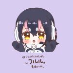  1girl bare_shoulders black_hair cthun_n elbow_gloves gloves headphones hood hoodie humboldt_penguin_(kemono_friends) kemono_friends kemono_friends_v_project looking_at_viewer microphone multicolored_hair open_mouth penguin_girl purple_background purple_hair short_hair simple_background solo translation_request two-tone_hair upper_body virtual_youtuber yellow_eyes zipper 