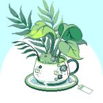  cup frog leaf mo.ram no_humans original pixel_art plant potted_plant simple_background tea teacup 