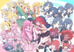  >_< >_o +++ 4girls ;d ahoge animal_ears apron arm_up arrow_(symbol) bikini black_bow black_dress black_gloves black_hoodie black_pantyhose black_ribbon black_shirt black_skirt black_socks blue_dress blue_eyes blue_hair blue_skirt blush bocchi_the_rock! bow bowtie breasts brown_footwear cellphone closed_mouth coat collared_shirt crossed_bangs cube_hair_ornament dinosaur_costume dress earphones earphones eating eighth_note electric_guitar eyelashes fake_facial_hair fake_mustache flying_sweatdrops folding_fan frilled_apron frilled_dress frills gibson_les_paul giorgio_(yo_sumire_sola1) gloves gotoh_hitori gotoh_hitori_(octopus) guitar hair_between_eyes hair_bow hair_ornament hand_fan hand_up haori hat heart heart_background heart_hands highres holding holding_fan holding_instrument hood hood_up hoodie ijichi_nijika instrument jacket japanese_clothes jitome kimono kita_ikuyo large_breasts leaf like_and_retweet loafers long_hair long_sleeves looking_at_viewer maid maid_apron maid_headdress medium_hair meme microphone microphone_stand miniskirt mole mole_under_eye mortarboard multiple_girls multiple_views musical_note neck_ribbon necktie nose_blush official_alternate_costume one_eye_closed one_side_up open_mouth pantyhose phone pink_hair pink_jacket pink_kimono pleated_skirt puffy_short_sleeves puffy_sleeves quarter_note raised_eyebrows red_bow red_bowtie red_hair ribbon sailor_collar sailor_shirt school_uniform serious shaded_face shirt shirt_tucked_in shoes short_sleeves shuka_high_school_uniform sidelocks simple_background skirt sleeve_cuffs sleeveless sleeveless_dress smartphone smile socks split_mouth spoken_blush staff_(music) sweatdrop swimsuit tearing_up thumbs_up track_jacket v v-shaped_eyebrows very_long_hair white_apron white_background white_bikini white_coat white_sailor_collar white_shirt wide_sleeves wrist_cuffs yamada_ryo yamcha_pose_(meme) yellow_eyes 